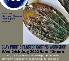 Clay Print & Plaster Casting Workshop (adults) 24th August 2022: 9am-12noon (3 hours total)