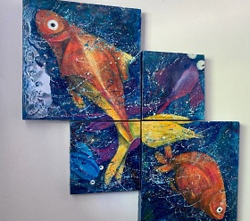 Winky, Wonky, Twonky & Barbara - Original acrylic and resin on canvas 